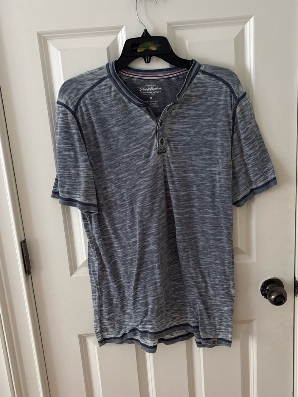 Striped Blue Short-Sleeve Henley Polo by Flag & Anthem